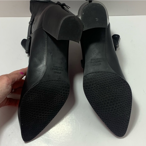 Stuart Weitzman Black Leather Studded Strap Bootcamp Ankle Boots Size 9 - Picture 16 of 16